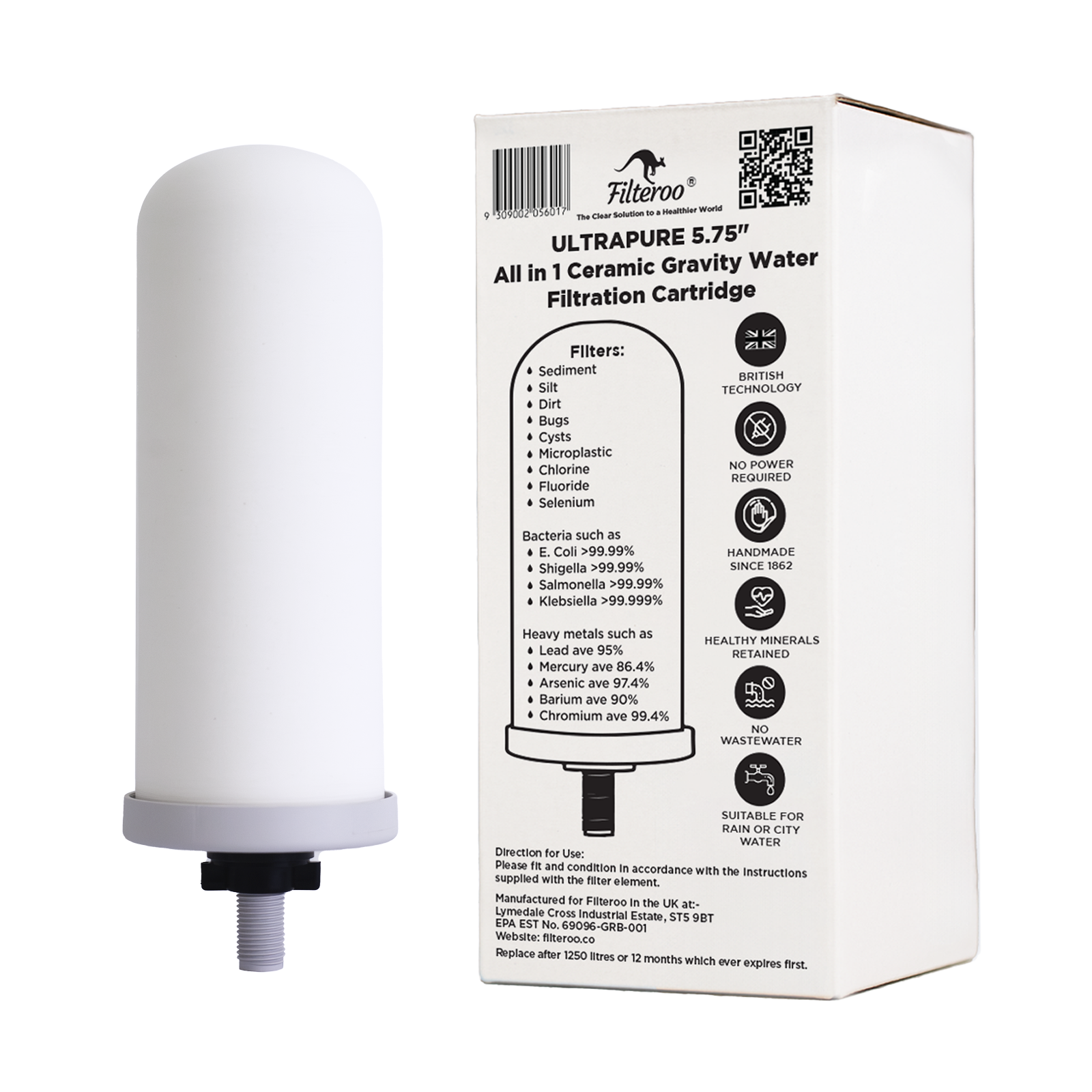 Filteroo Ultrapure 5.75 Ceramic Gravity Water Filter Cartridge