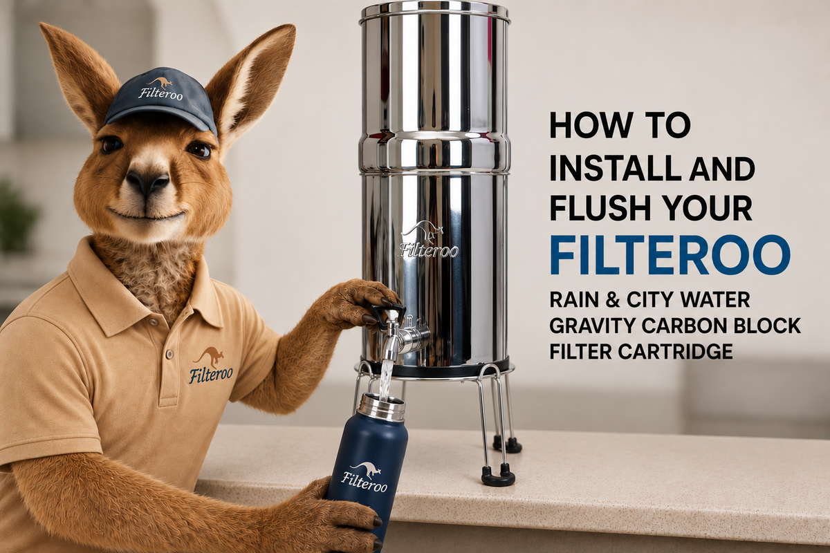 How to Install & Flush 8” Filteroo Rain & City Water Gravity Carbon Block Filter Cartridge